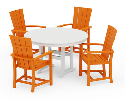 POLYWOOD® Quattro 5-Piece Round Farmhouse Dining Set in Tangerine / White