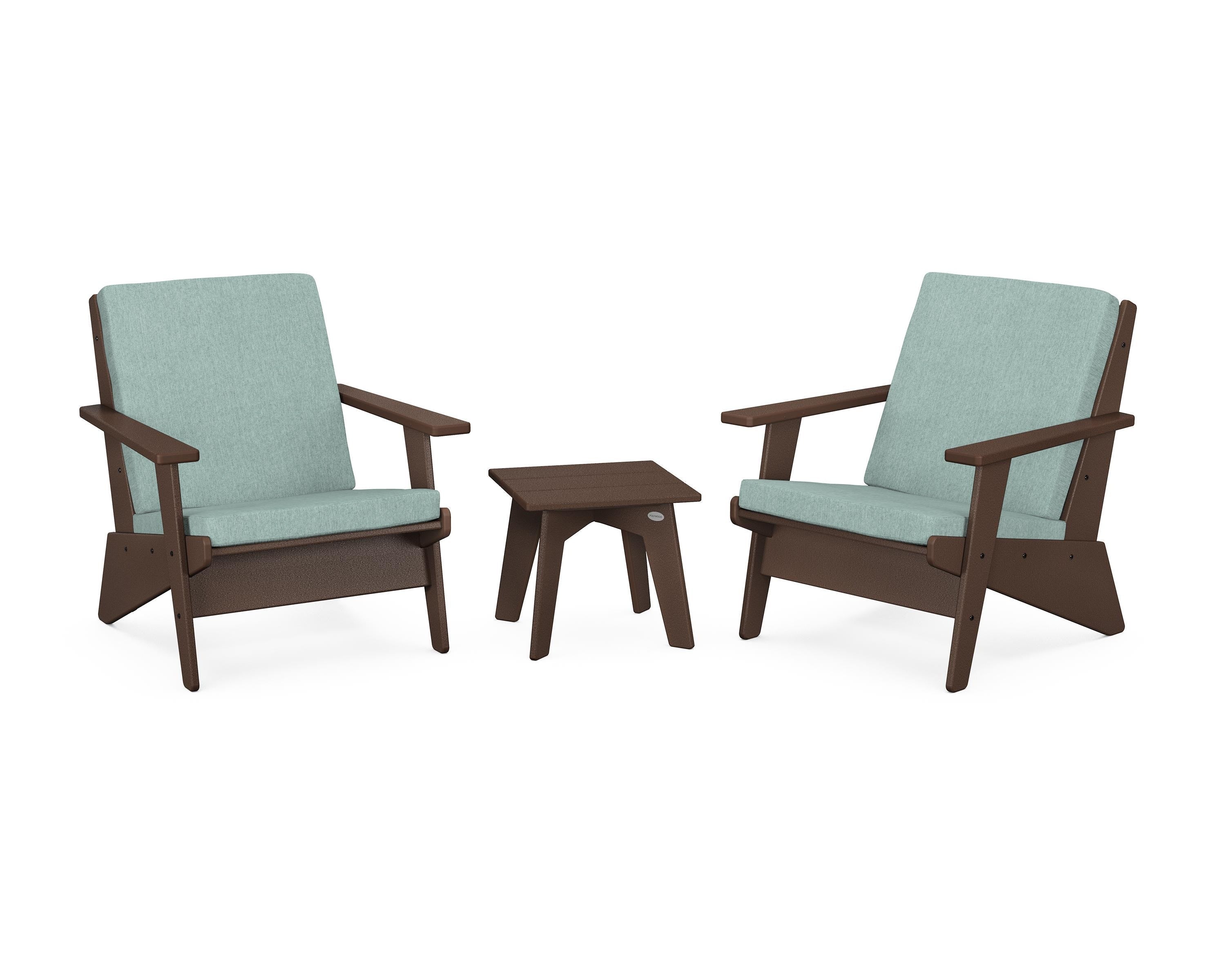 POLYWOOD® Riviera Modern Lounge 3-Piece Set in Mahogany / Glacier Spa