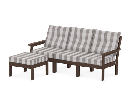 POLYWOOD® Vineyard 4-Piece Sectional with Ottoman in Mahogany / Buffalo Plaid Grey Mist