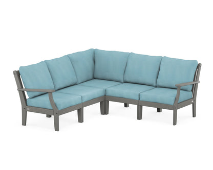 POLYWOOD® Braxton Modular 5-Piece Deep Seating Set in Slate Grey / Lattice Sky Blue