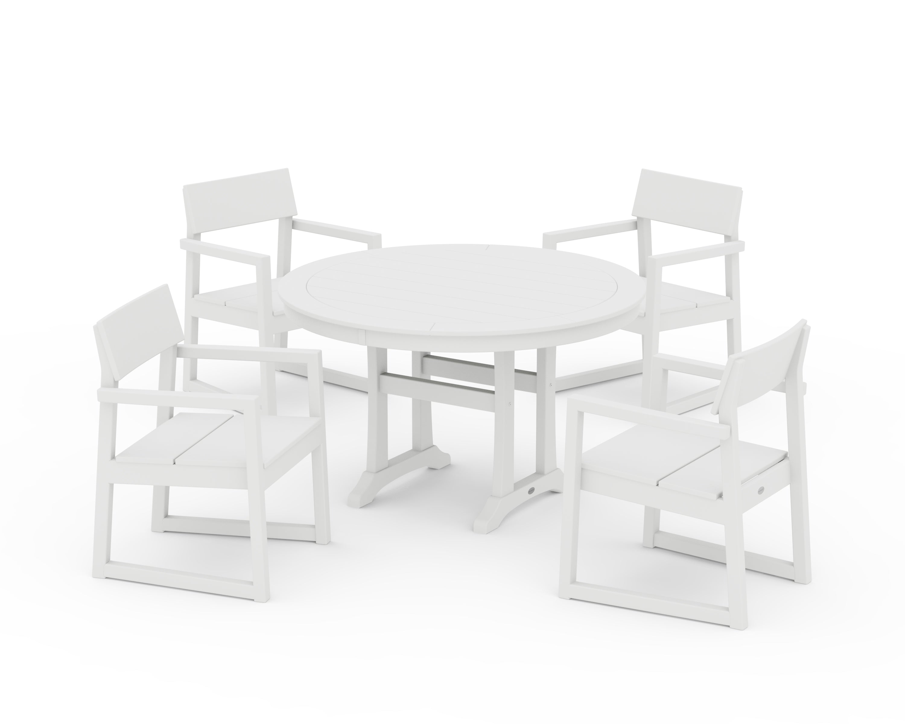 POLYWOOD® EDGE 5-Piece Round Dining Set with Trestle Legs in White
