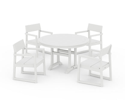 POLYWOOD® EDGE 5-Piece Round Dining Set with Trestle Legs in White