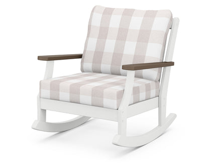 POLYWOOD® Braxton Deep Seating Rocking Chair in White / Kona / Buffalo Plaid Dune Burlap