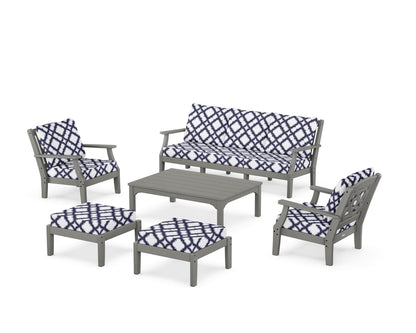 Martha Stewart by POLYWOOD® Chinoiserie 6-Piece Lounge Sofa Set in Slate Grey / Trellis Navy