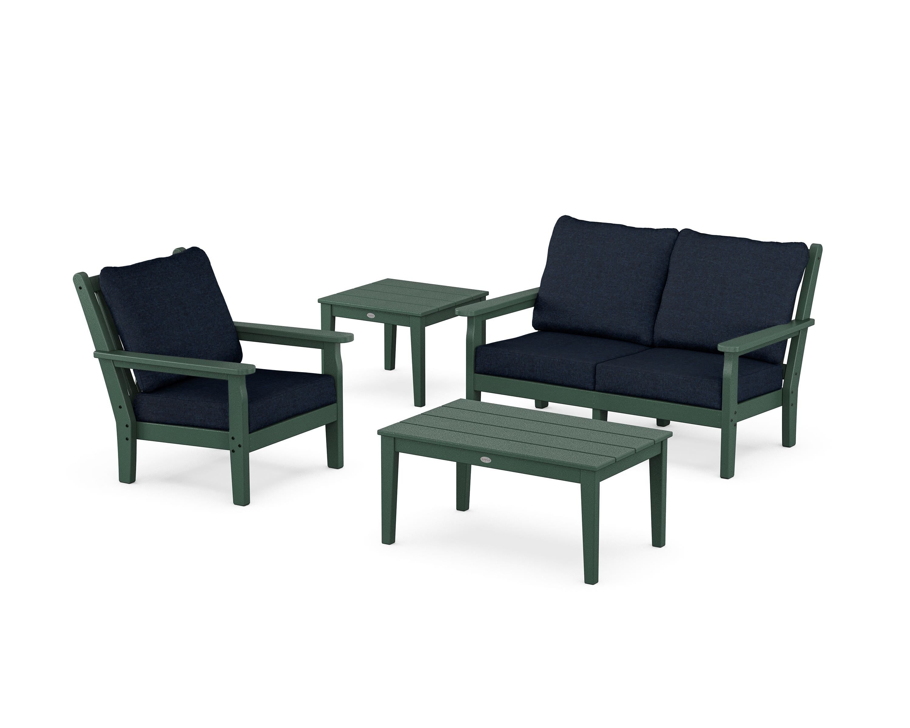 POLYWOOD® Chippendale 4-Piece Deep Seating Set in Green / Marine Indigo