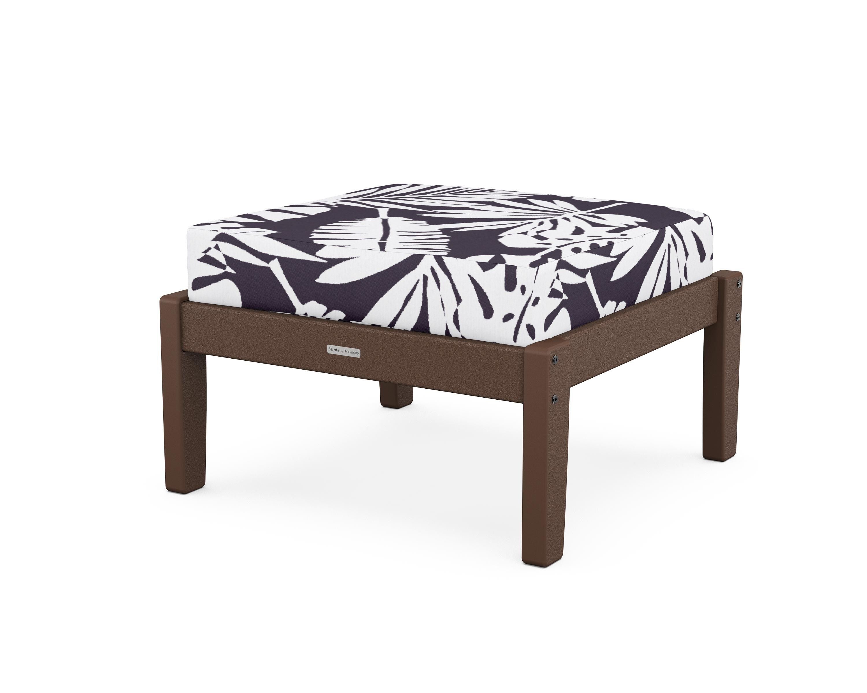 Martha Stewart by POLYWOOD® Chinoiserie Deep Seating Ottoman in Mahogany / Leaf Navy