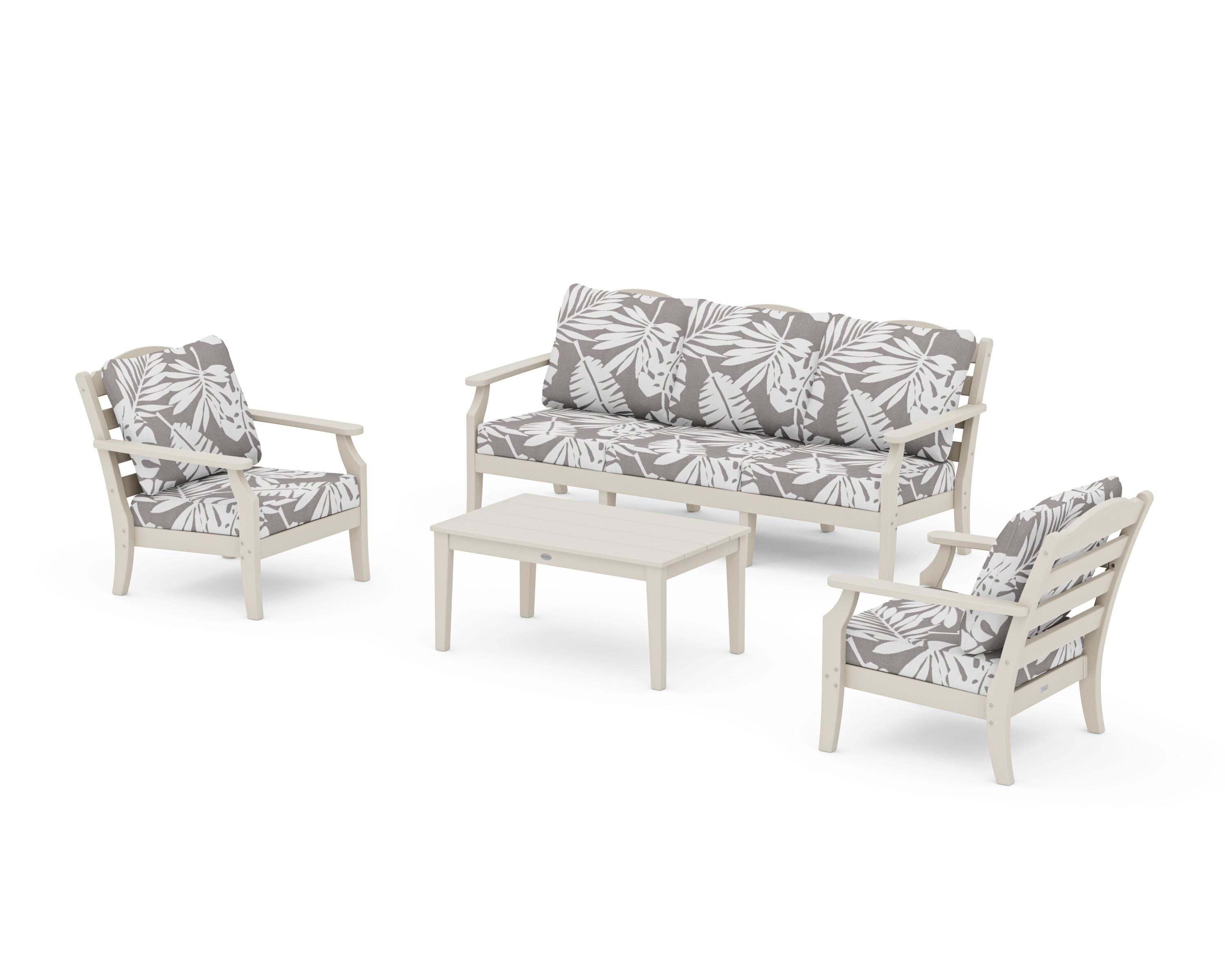 Draper James™ by  POLYWOOD® Savannah 4-Piece Deep Seating Set with Sofa in Sand / Leaf Grey Mist