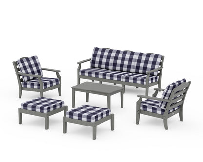 Draper James™ by  POLYWOOD® Savannah 6-Piece Lounge Sofa Set in Slate Grey / Buffalo Plaid Navy