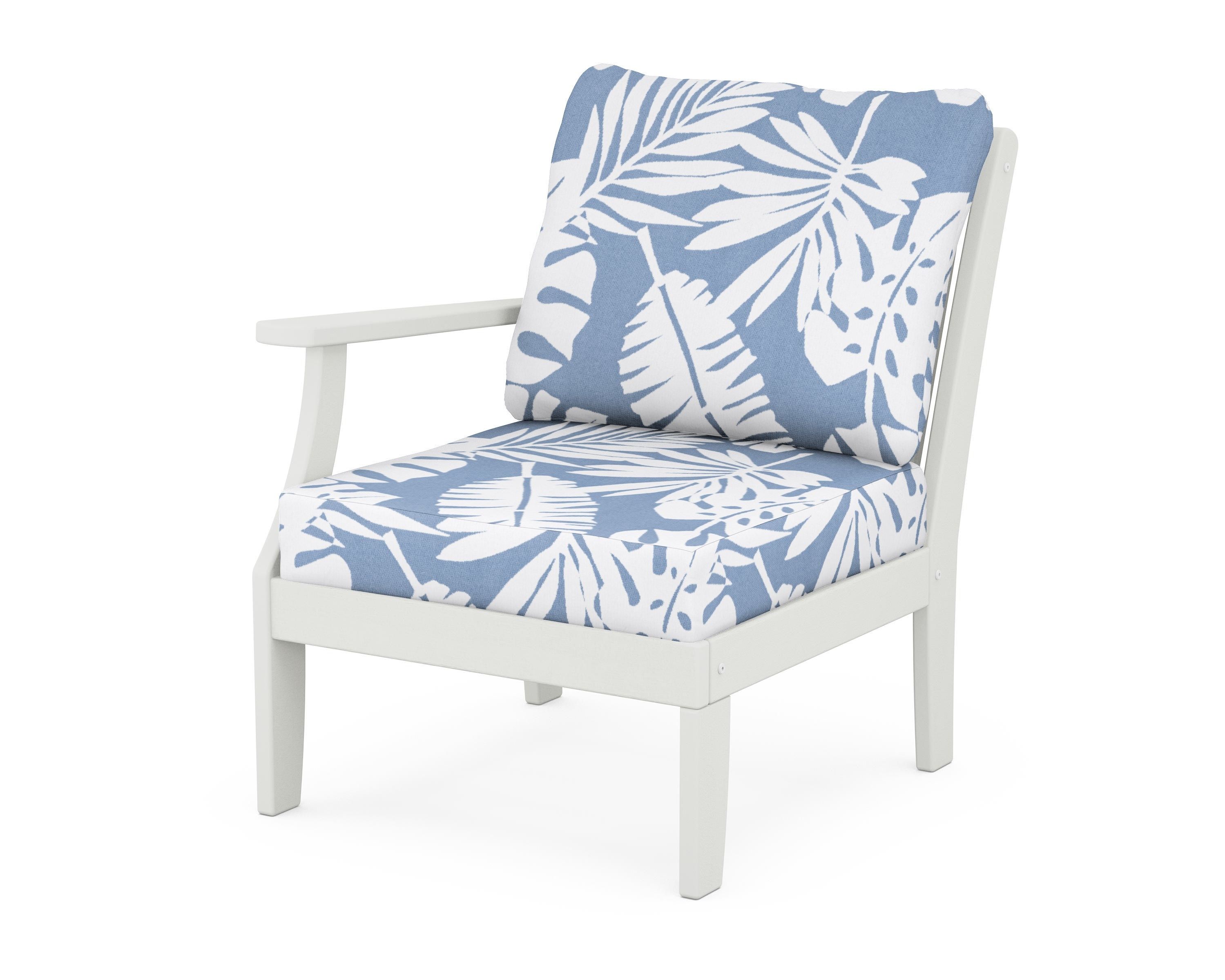 POLYWOOD® Braxton Modular Left Arm Chair in Vintage White / Leaf Sky Blue