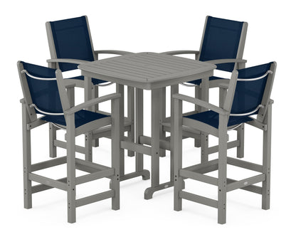 POLYWOOD® Coastal 5-Piece Bar Set in Slate Grey / Navy Blue Sling