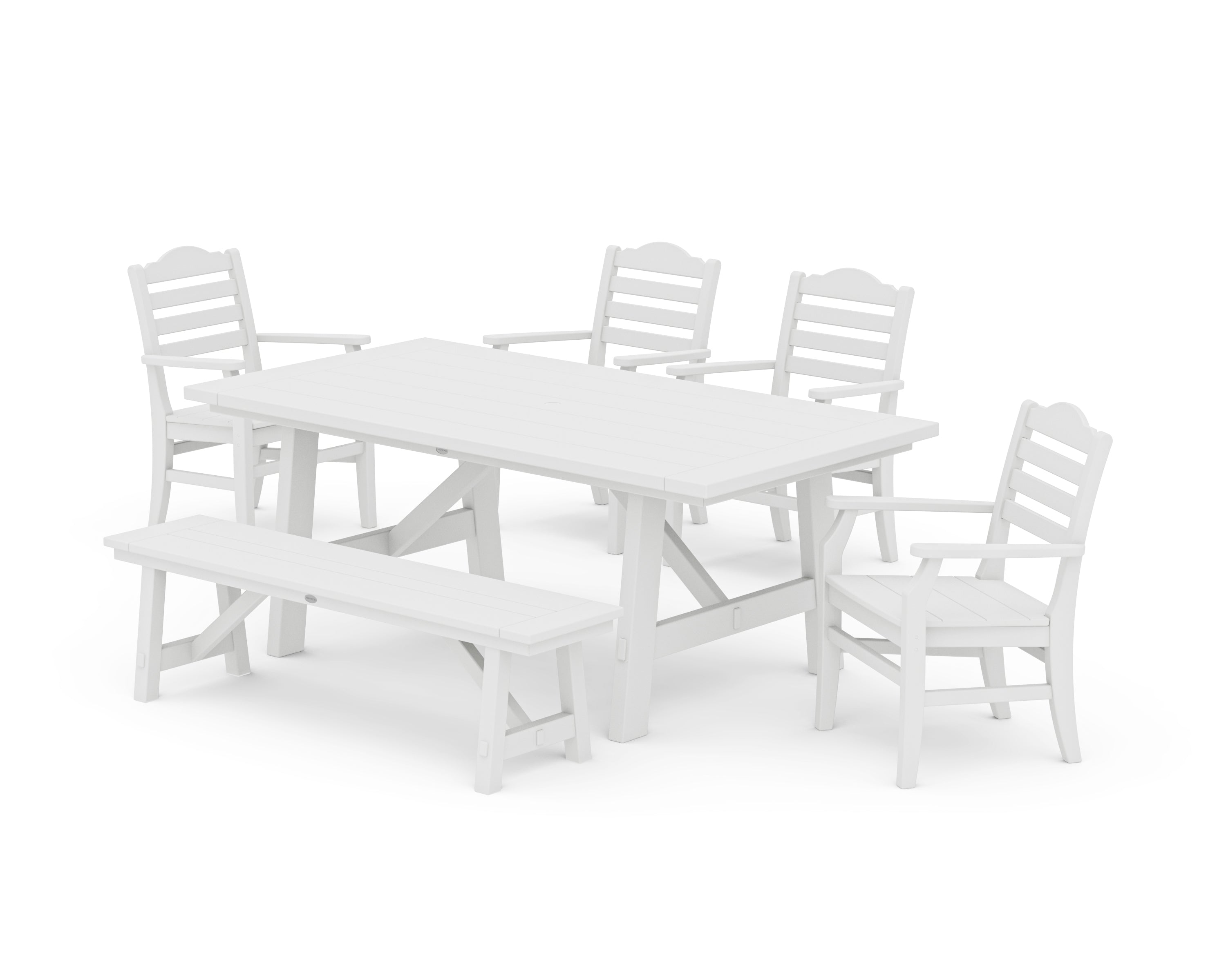 POLYWOOD® Savannah 6-Piece Rustic Farmhouse Dining Set with Bench in White