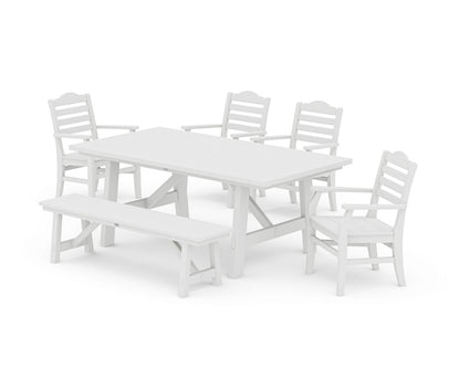 POLYWOOD® Savannah 6-Piece Rustic Farmhouse Dining Set with Bench in White
