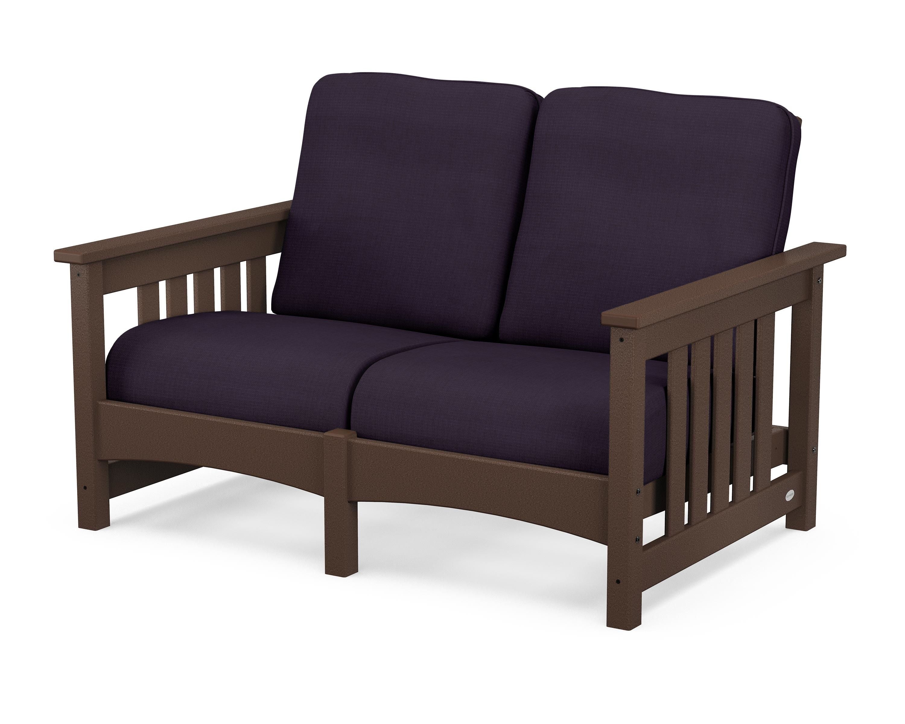 POLYWOOD® Club Mission Loveseat in Mahogany / Navy Linen