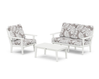 POLYWOOD® Oxford 3-Piece Deep Seating Set with Loveseat in White / Leaf Grey Mist