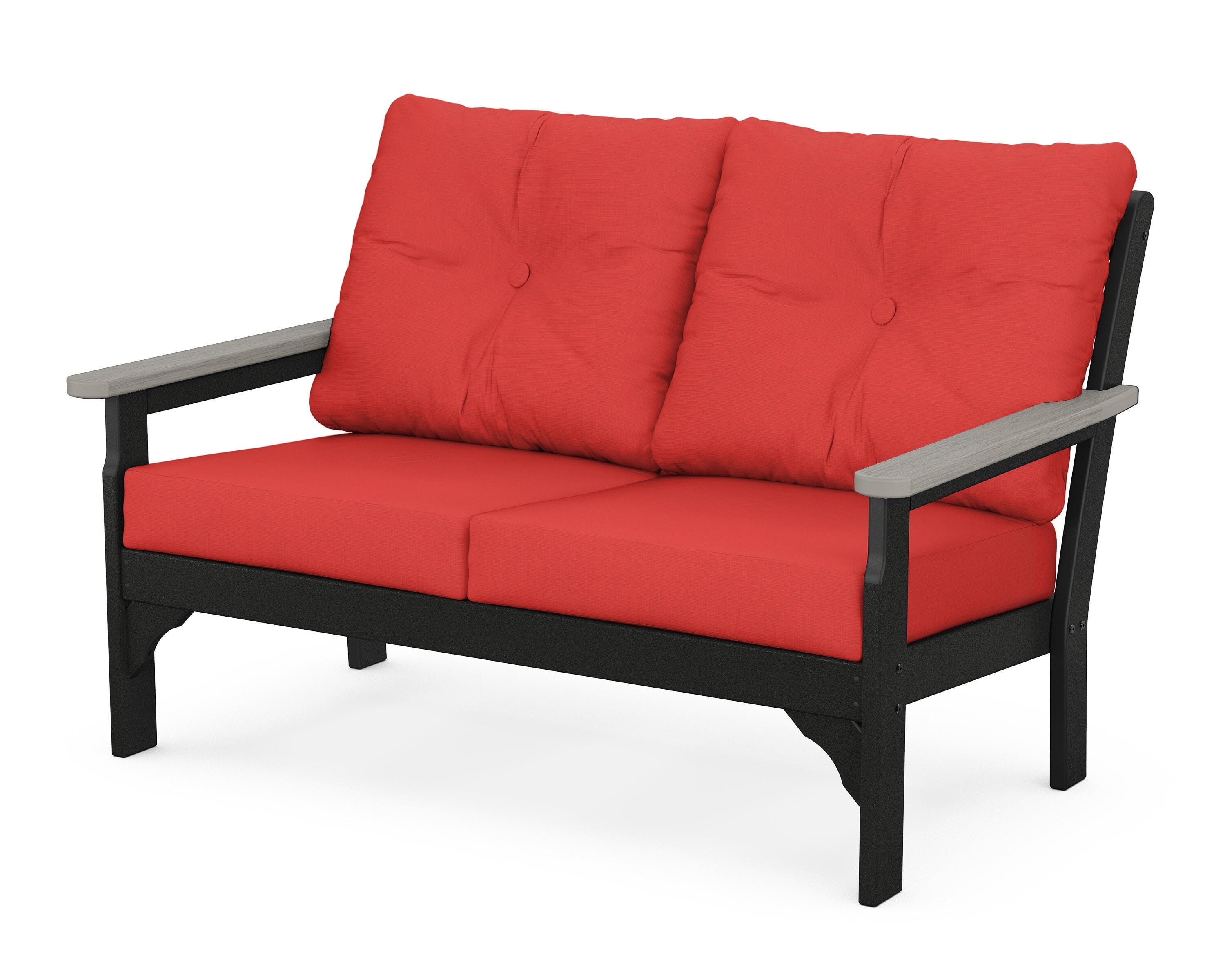 POLYWOOD® Vineyard Deep Seating Loveseat in Black / Driftwood / Crimson Linen