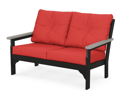 POLYWOOD® Vineyard Deep Seating Loveseat in Black / Driftwood / Crimson Linen
