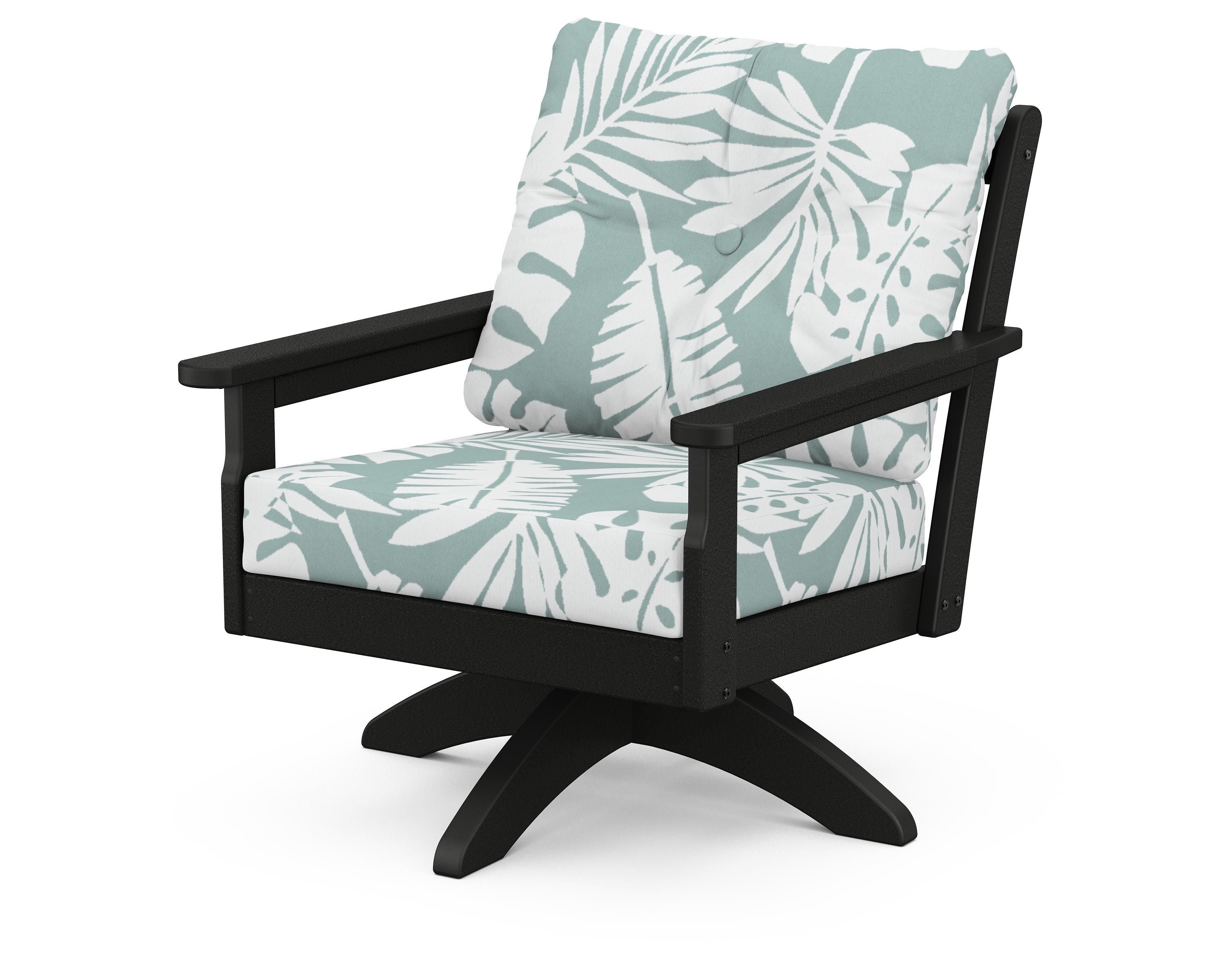 POLYWOOD® Vineyard Deep Seating Swivel Chair in Black / Leaf Glacier Spa