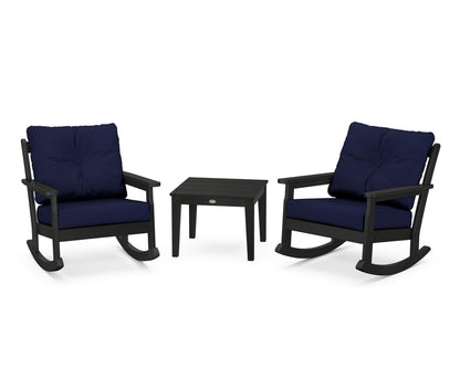 POLYWOOD® Vineyard 3-Piece Deep Seating Rocker Set in Black / Navy