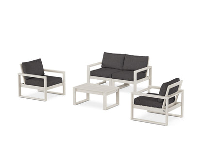 POLYWOOD® EDGE Sectional 4-Piece Deep Seating Set with Loveseat in Sand / Ash Charcoal