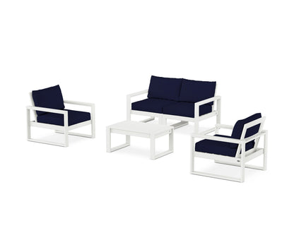 POLYWOOD® EDGE Sectional 4-Piece Deep Seating Set with Loveseat in Vintage White / Navy