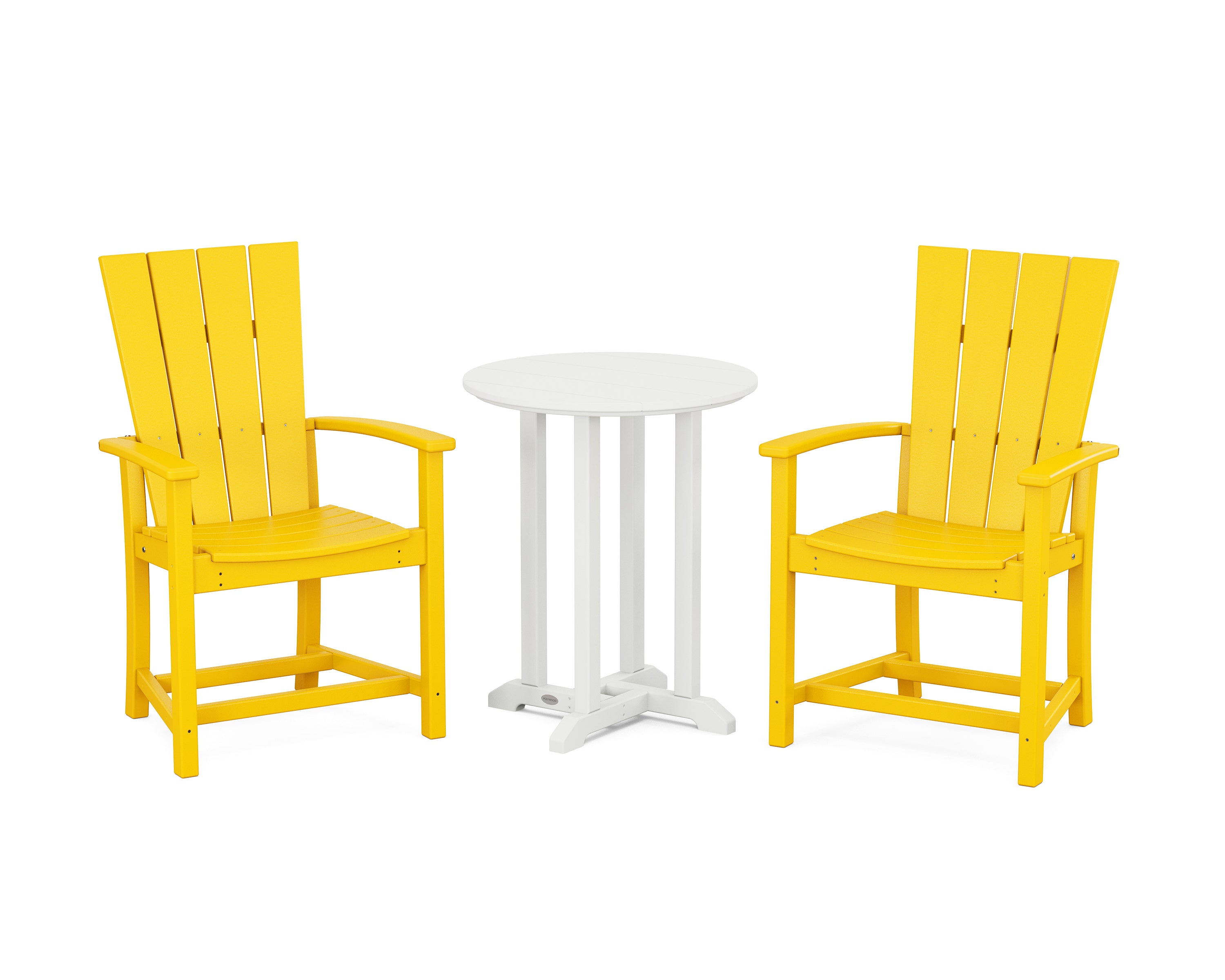 POLYWOOD® Quattro 3-Piece Round Farmhouse Bistro Dining Set in Lemon / White