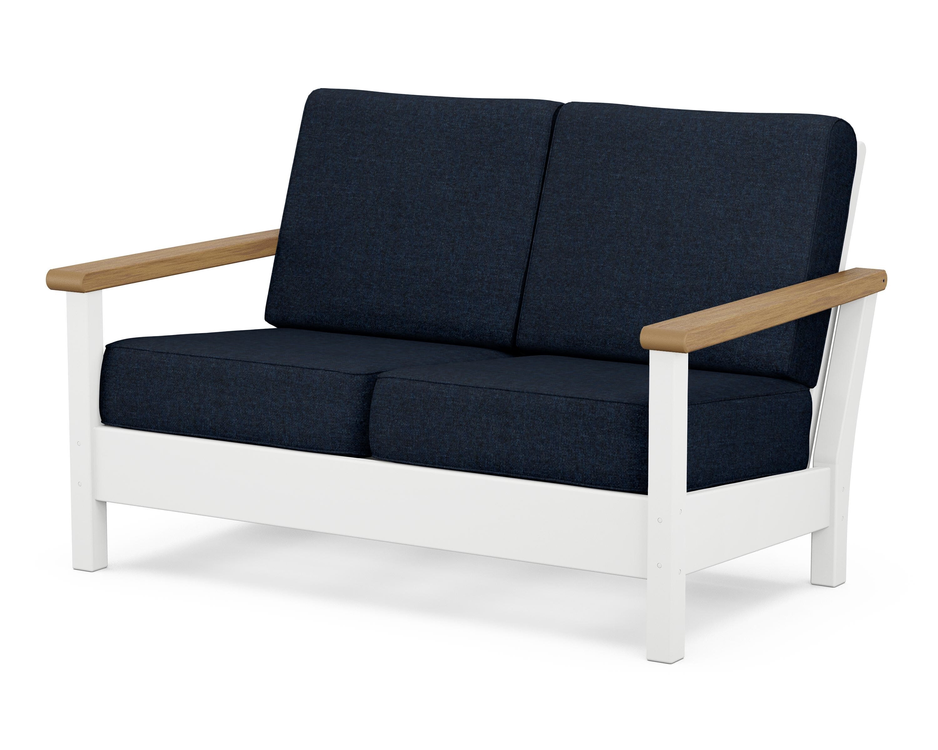POLYWOOD® Harbour Deep Seating Loveseat in White / Natural / Marine Indigo