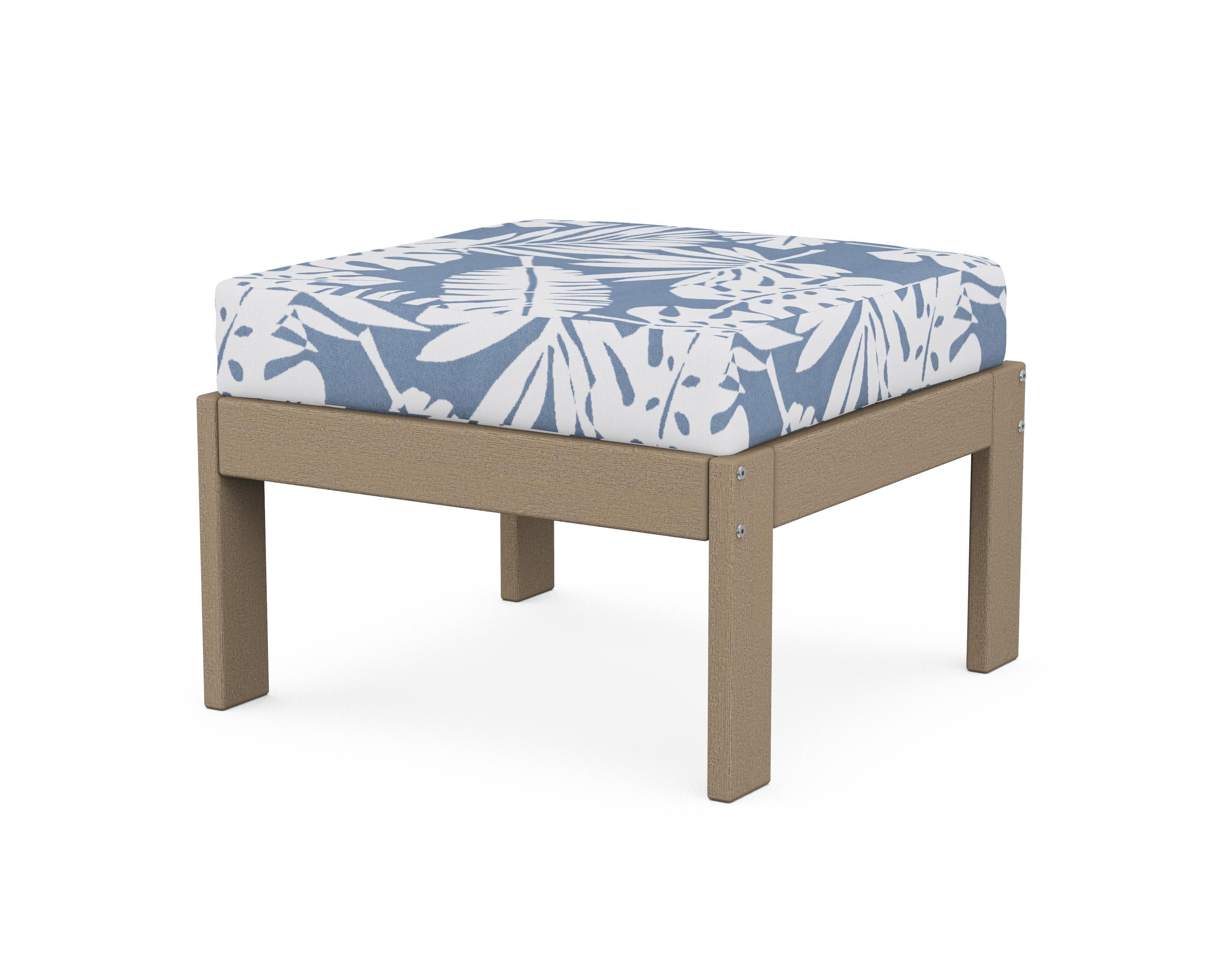 POLYWOOD® Vineyard Modular Ottoman in Vintage Sahara / Leaf Sky Blue