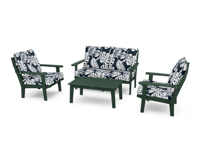 POLYWOOD® Lakeside 4-Piece Deep Seating Set in Green / Leaf Marine Indigo