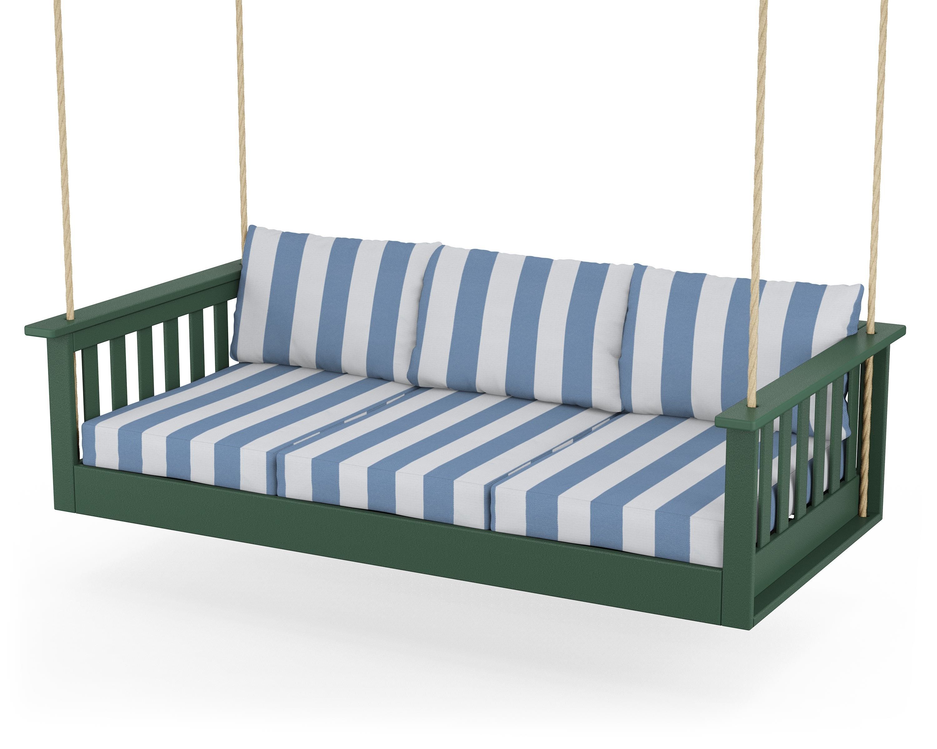 POLYWOOD® Vineyard Daybed Swing in Green / Cabana Stripe Sky Blue