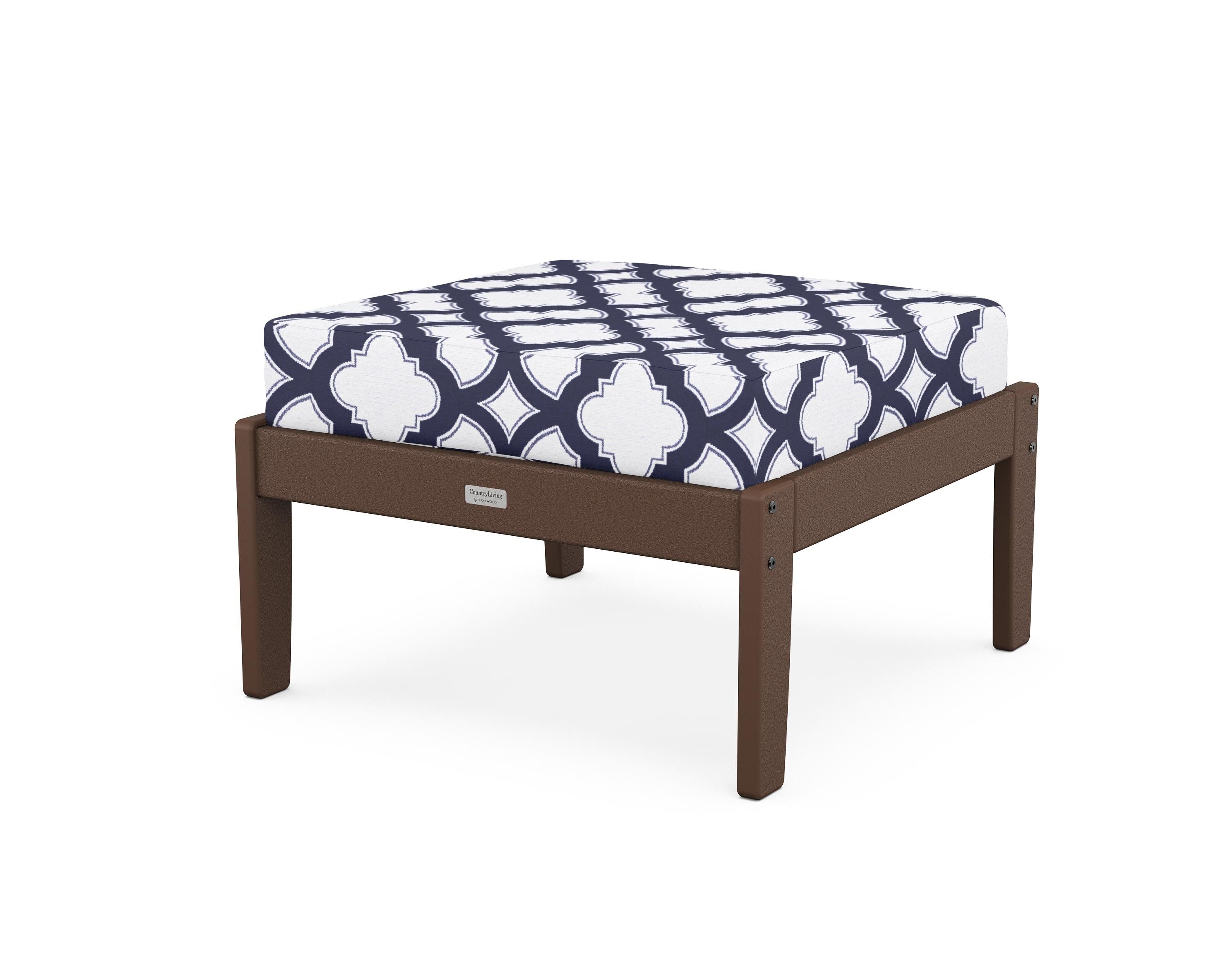 Country Living Cottage Deep Seating Ottoman in Mahogany / Trellis Navy