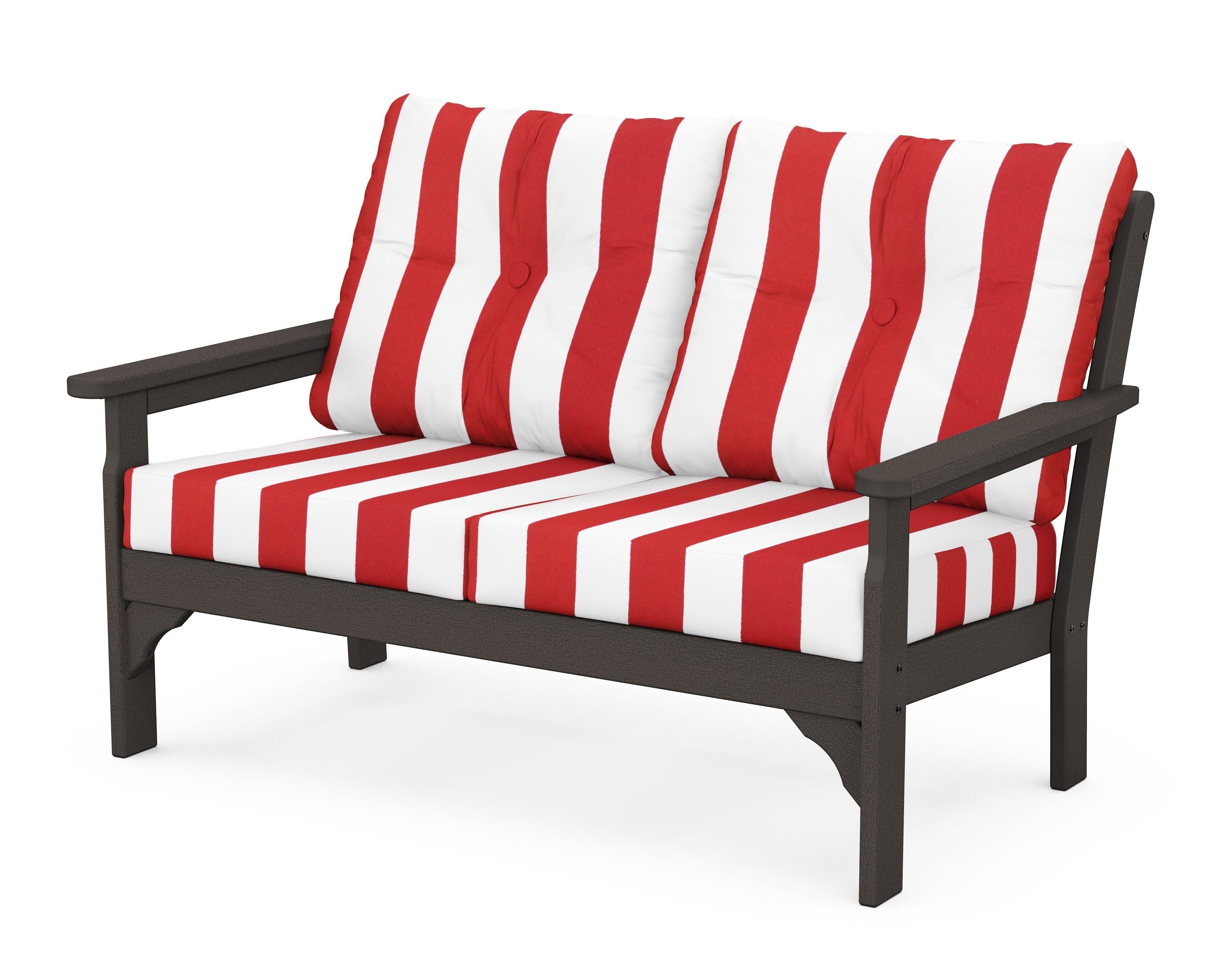 POLYWOOD® Vineyard Deep Seating Loveseat in Vintage Coffee / Cabana Stripe Crimson