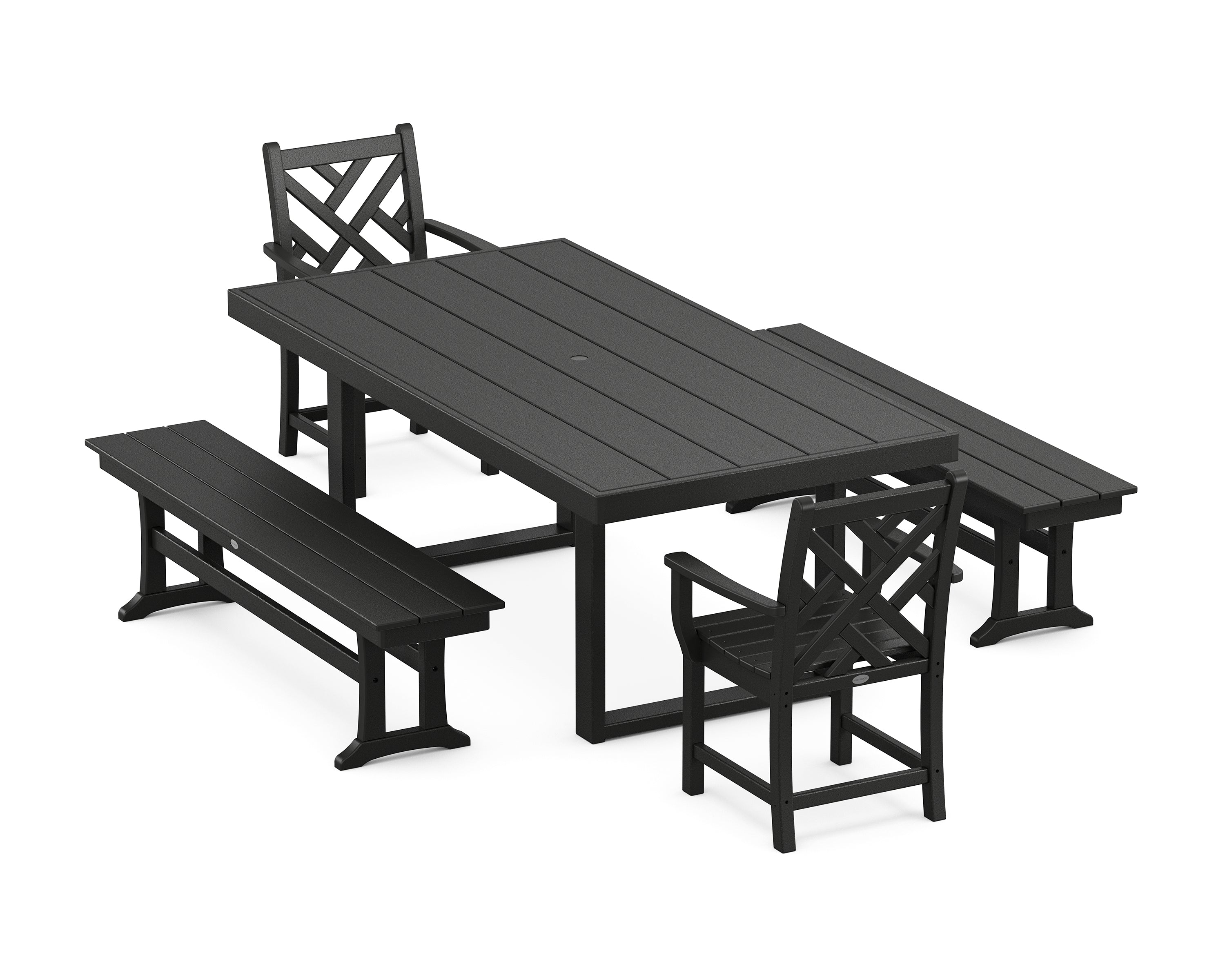 POLYWOOD® Chippendale 5-Piece Dining Set with Benches in Black