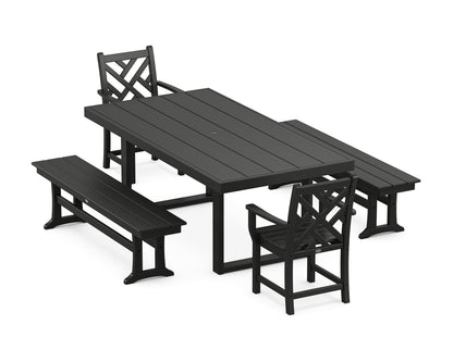 POLYWOOD® Chippendale 5-Piece Dining Set with Benches in Black