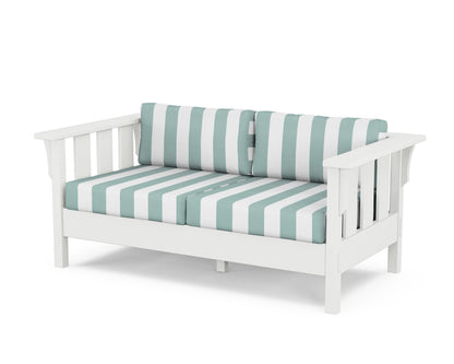 Martha Stewart by POLYWOOD® Acadia Deep Seating Loveseat in White / Cabana Stripe Glacier Spa