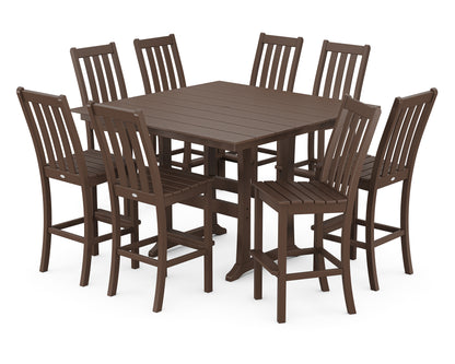 POLYWOOD® Vineyard 9-Piece Farmhouse Trestle Bar Set in Mahogany