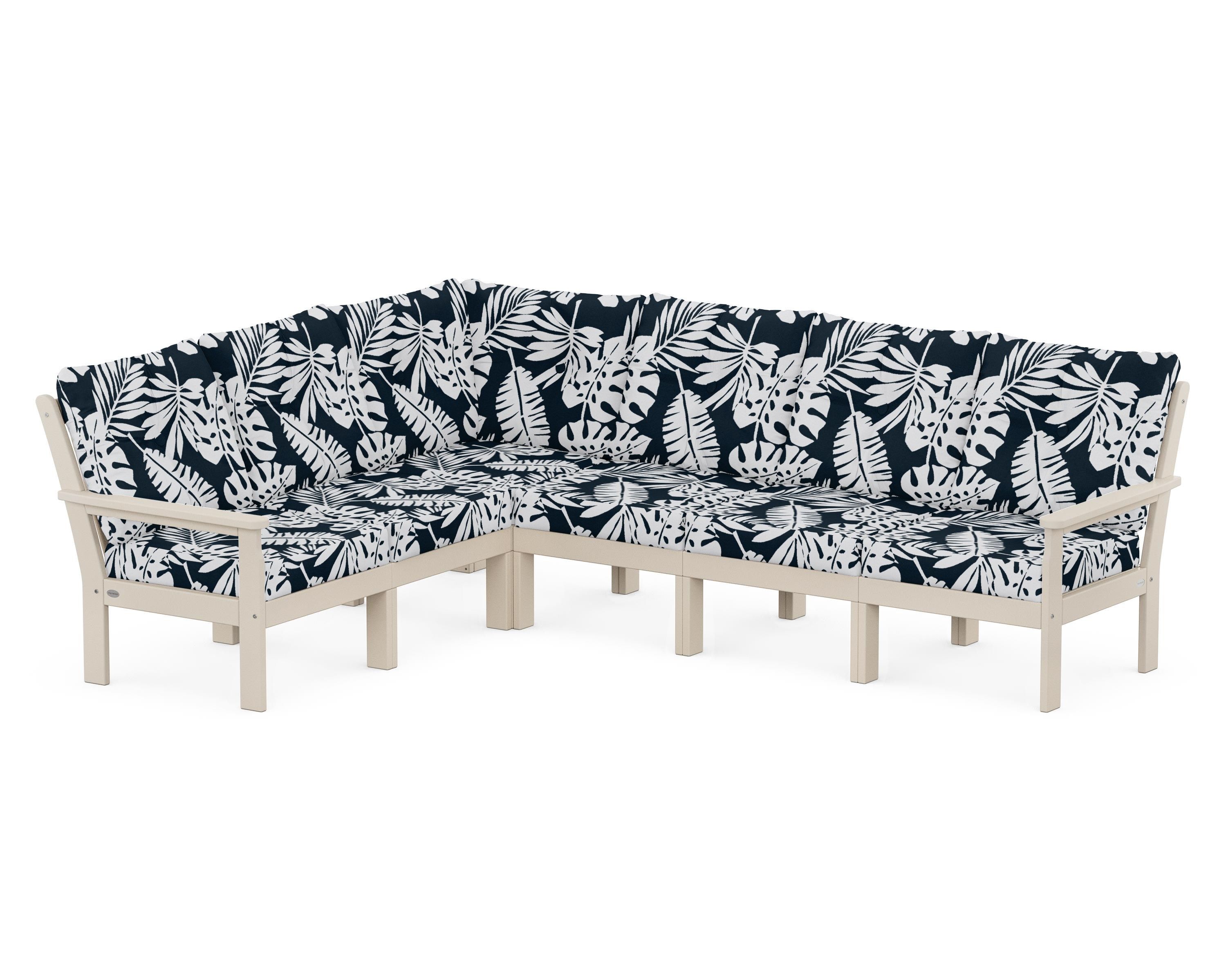 POLYWOOD® Vineyard 6-Piece Sectional in Sand / Leaf Marine Indigo