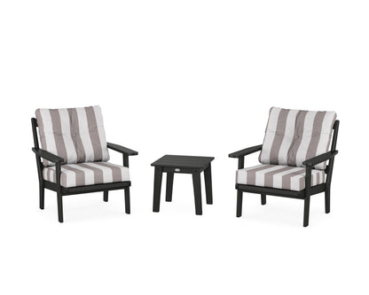 POLYWOOD® Prairie 3-Piece Deep Seating Set in Black / Cabana Stripe Grey Mist