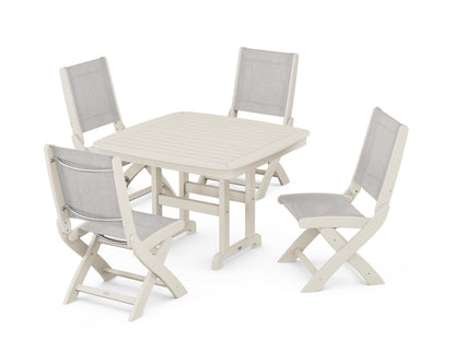 POLYWOOD® Coastal Folding Side Chair 5-Piece Dining Set in Sand / Parchment Sling