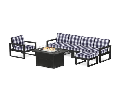 POLYWOOD® EDGE Sectional Lounge and Fire Pit Set in Black / Buffalo Plaid Navy