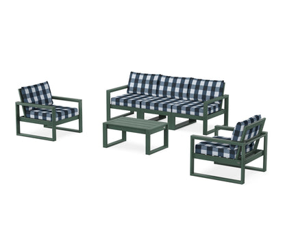 POLYWOOD® EDGE Sectional 4-Piece Deep Seating Set with Sofa in Green / Buffalo Plaid Marine Indigo