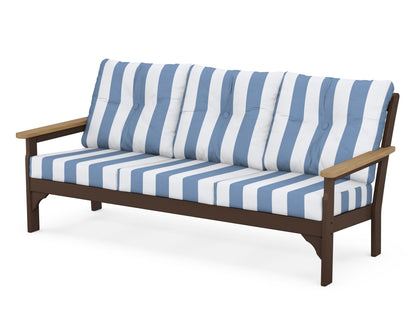 POLYWOOD® Vineyard Deep Seating Sofa in Mahogany / Natural / Cabana Stripe Sky Blue