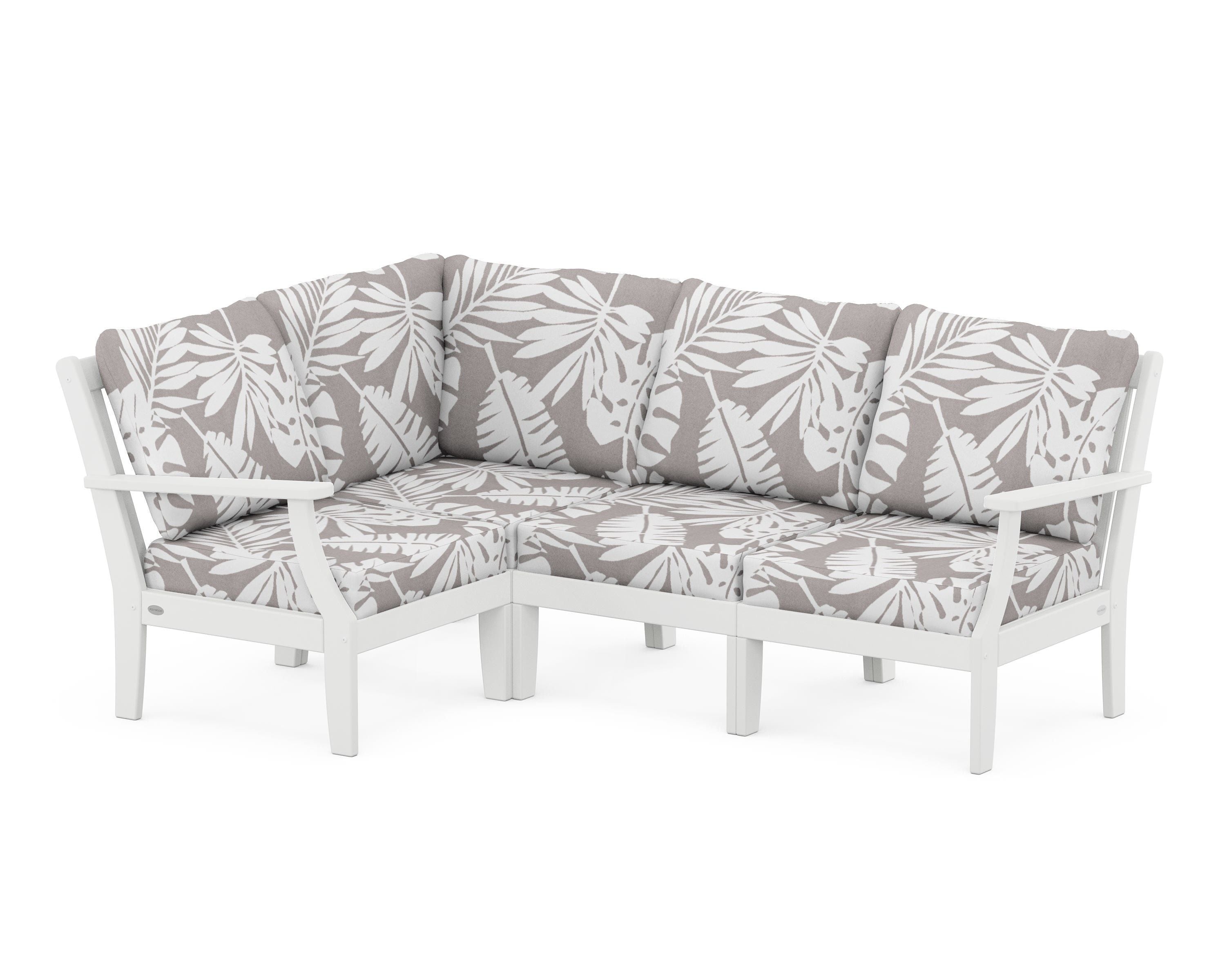 POLYWOOD® Braxton Modular 4-Piece Deep Seating Set in White / Leaf Grey Mist