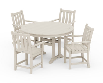 POLYWOOD® Traditional Garden 5-Piece Round Dining Set with Trestle Legs in Sand