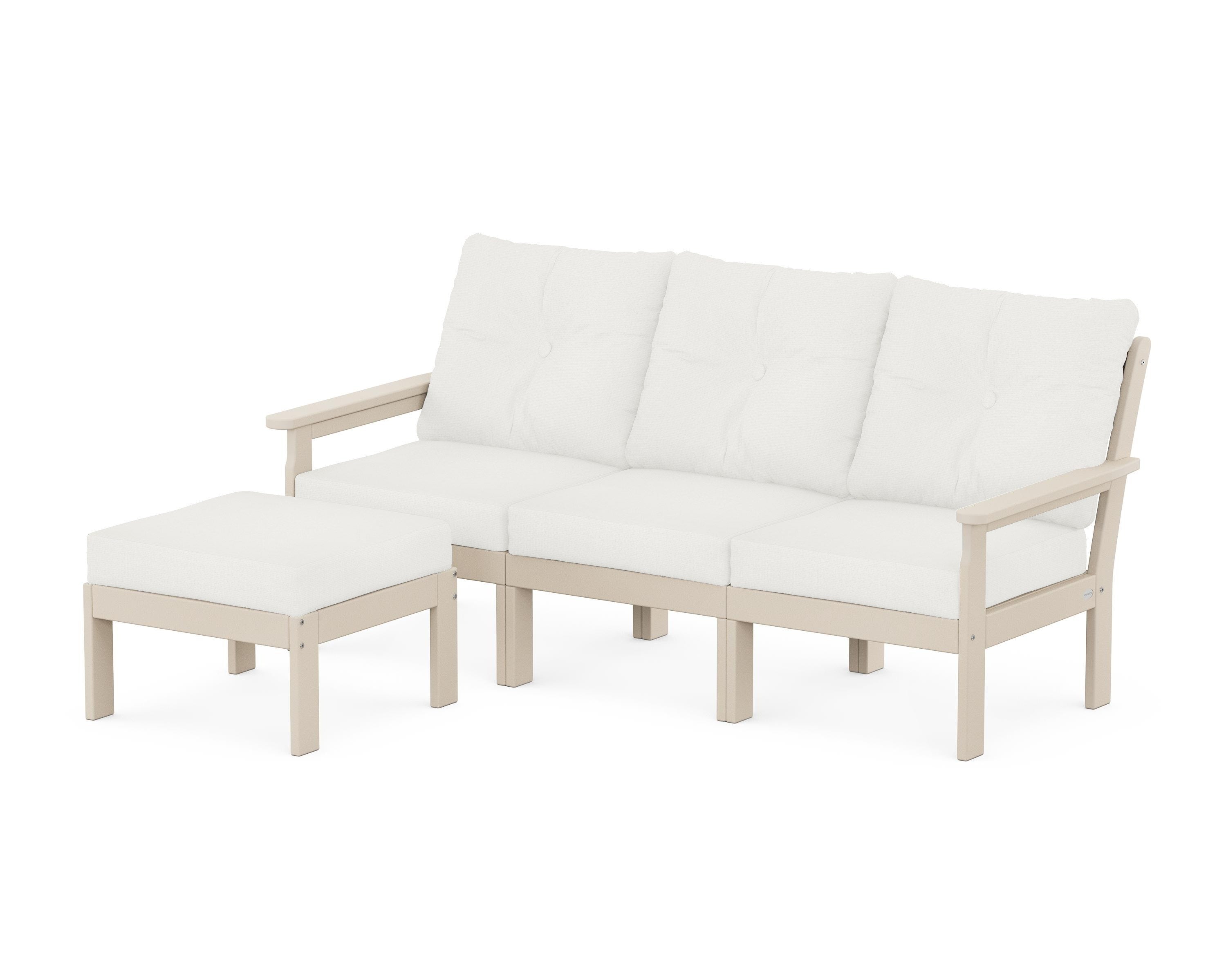 POLYWOOD® Vineyard 4-Piece Sectional with Ottoman in Sand / Natural Linen