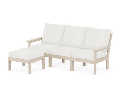 POLYWOOD® Vineyard 4-Piece Sectional with Ottoman in Sand / Natural Linen