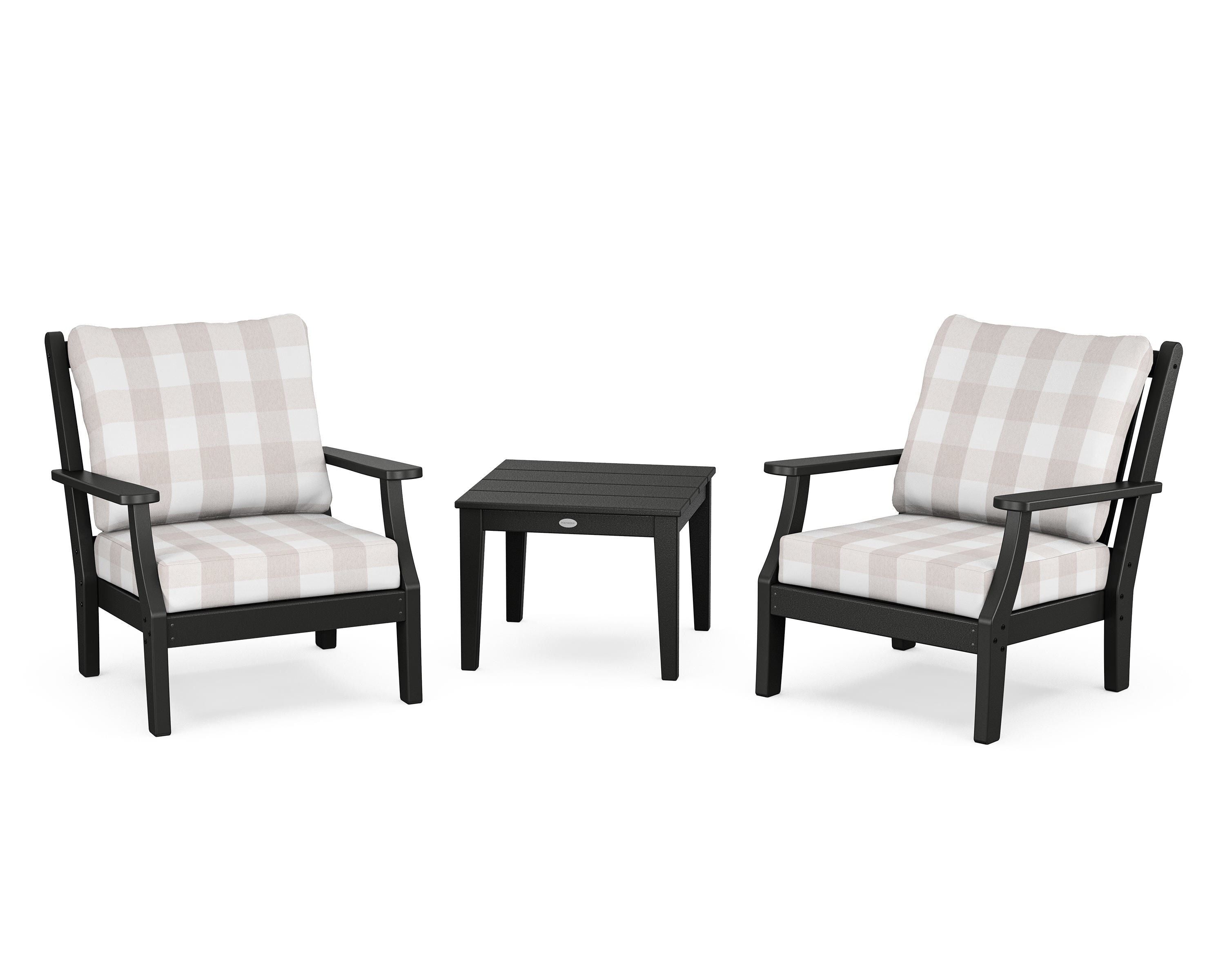 Country Living Wovendale 3-Piece Deep Seating Set in Black / Buffalo Plaid Dune Burlap
