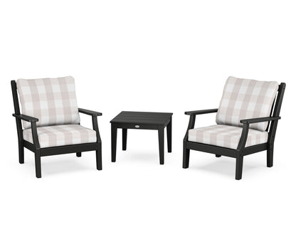 Country Living Wovendale 3-Piece Deep Seating Set in Black / Buffalo Plaid Dune Burlap