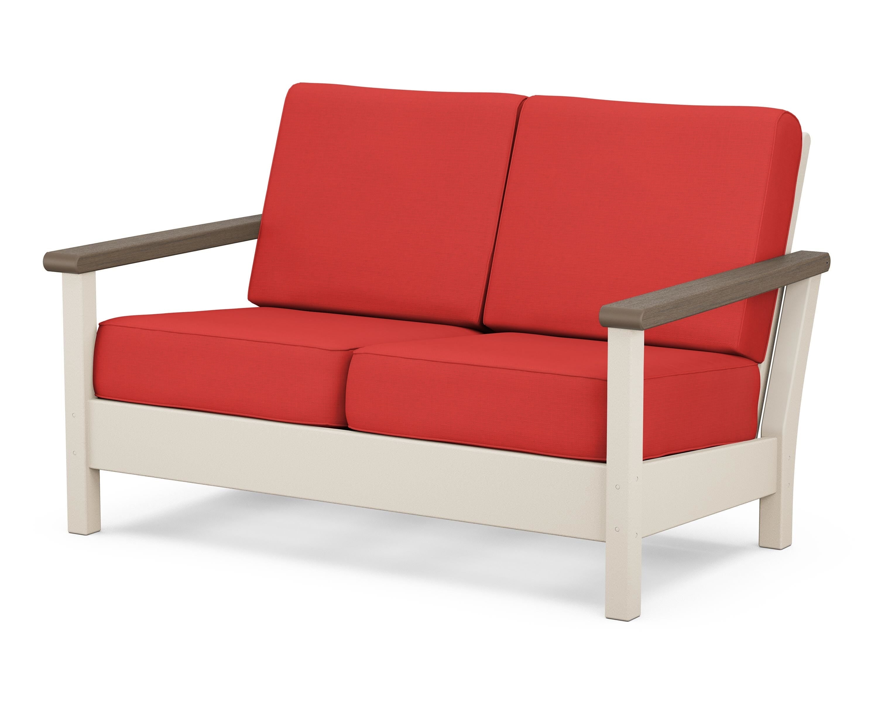 POLYWOOD® Harbour Deep Seating Loveseat in Sand / Kona / Crimson Linen