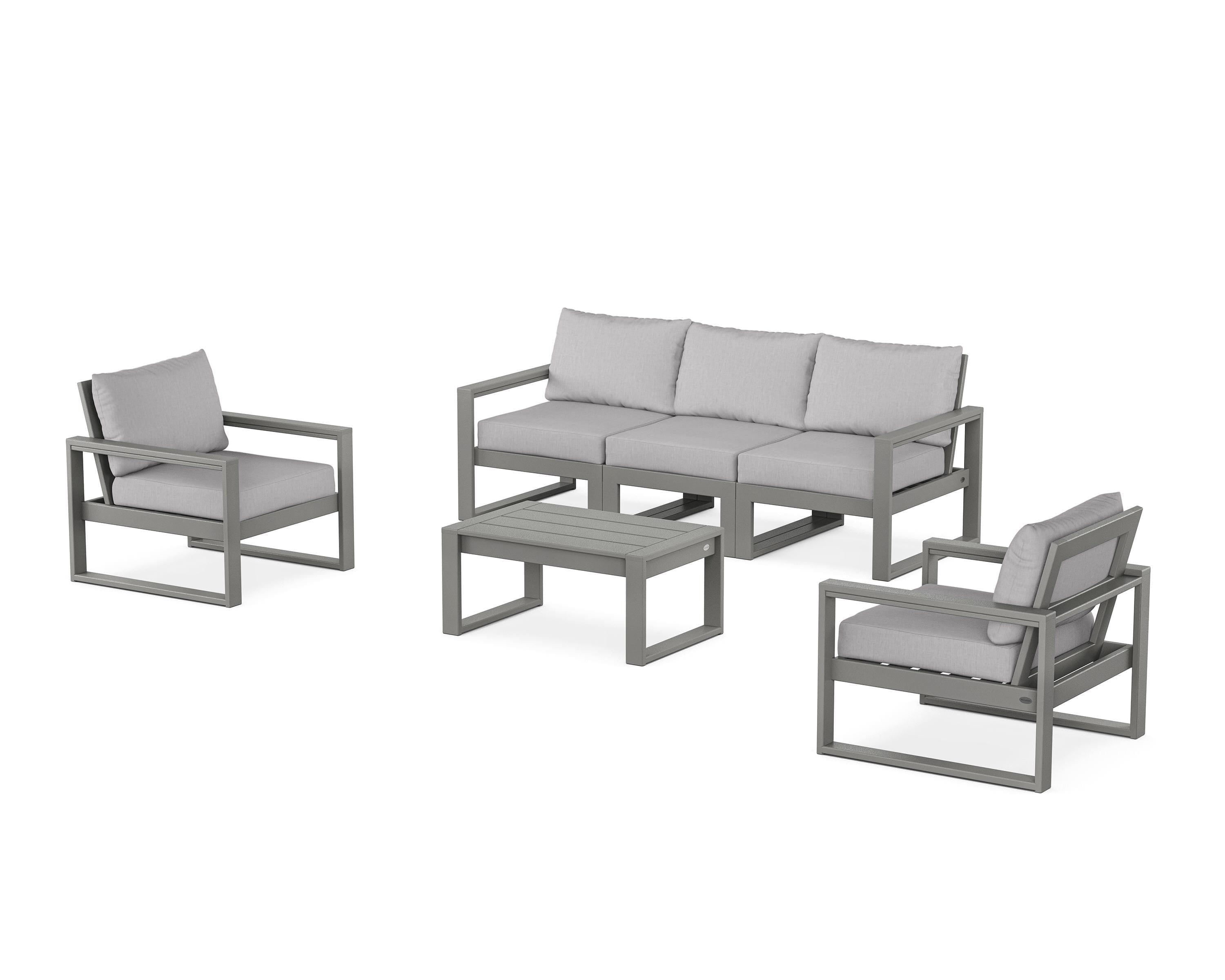 POLYWOOD® EDGE Sectional 4-Piece Deep Seating Set with Sofa in Slate Grey / Granite