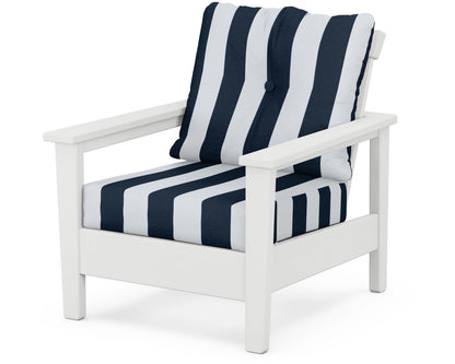 POLYWOOD® Prescott Deep Seating Chair in White / Cabana Stripe Marine Indigo